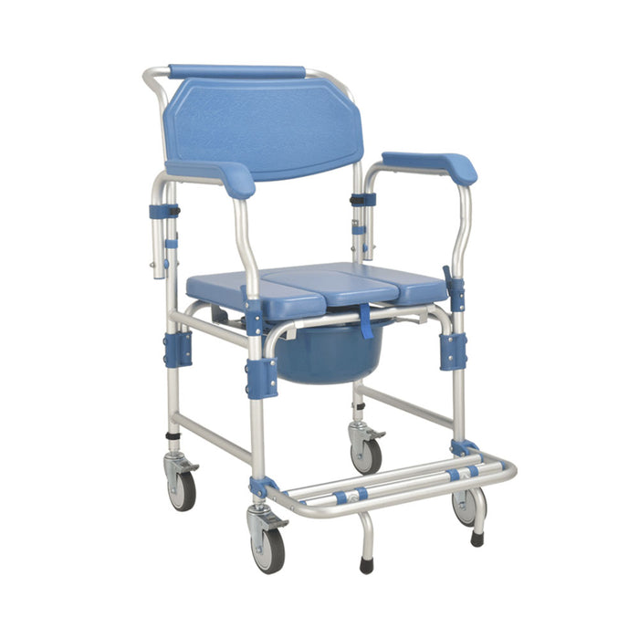 SMARTCARE Commode Wheelchair SC-697K | Aluminium Frame, Waterproof PVC Seat, Foldable Footrest, 4-Inch Universal Wheels, 125kg Capacity