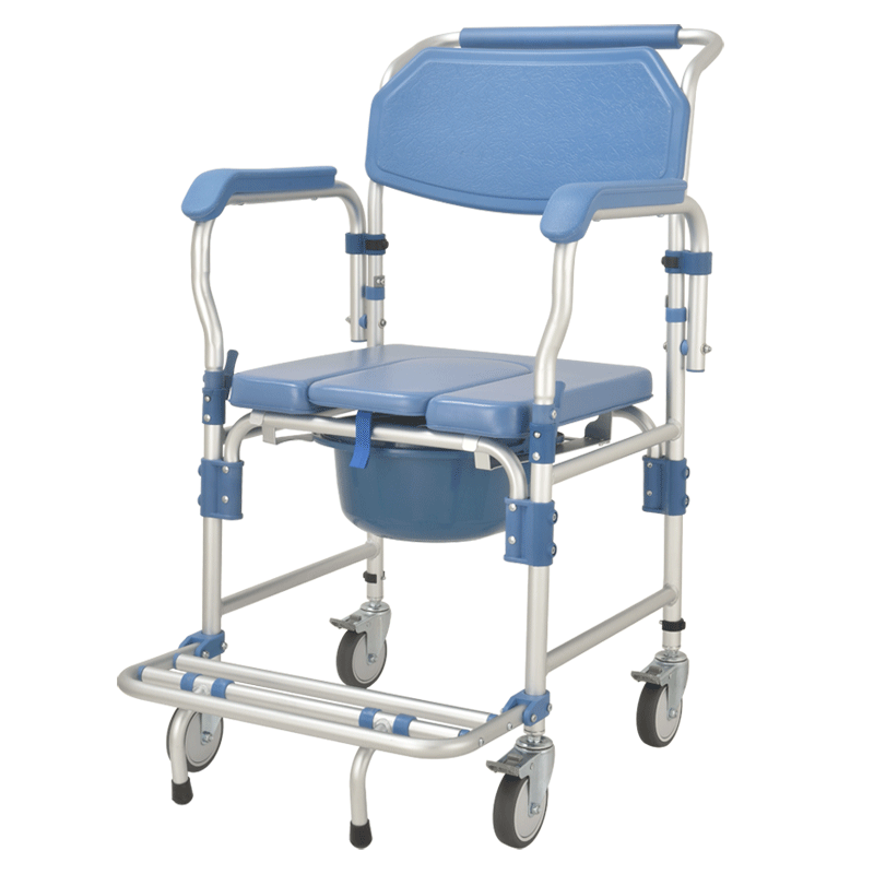 SMARTCARE Commode Wheelchair SC-697K | Aluminium Frame, Waterproof PVC Seat, Foldable Footrest, 4-Inch Universal Wheels, 125kg Capacity