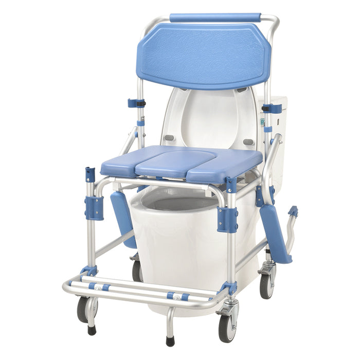 SMARTCARE Commode Wheelchair SC-697K | Aluminium Frame, Waterproof PVC Seat, Foldable Footrest, 4-Inch Universal Wheels, 125kg Capacity