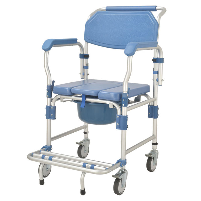 SMARTCARE Commode Wheelchair SC-697K | Aluminium Frame, Waterproof PVC Seat, Foldable Footrest, 4-Inch Universal Wheels, 125kg Capacity