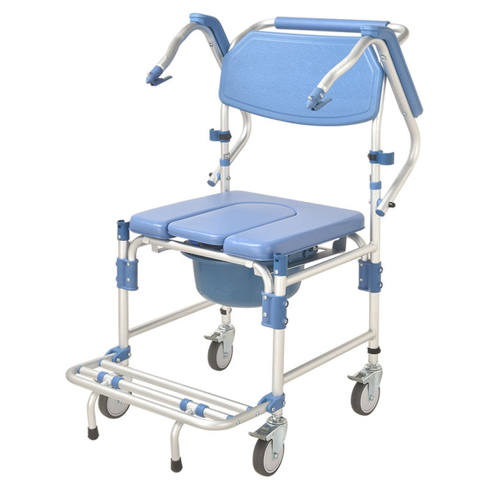 SMARTCARE Commode Wheelchair SC-697K | Aluminium Frame, Waterproof PVC Seat, Foldable Footrest, 4-Inch Universal Wheels, 125kg Capacity