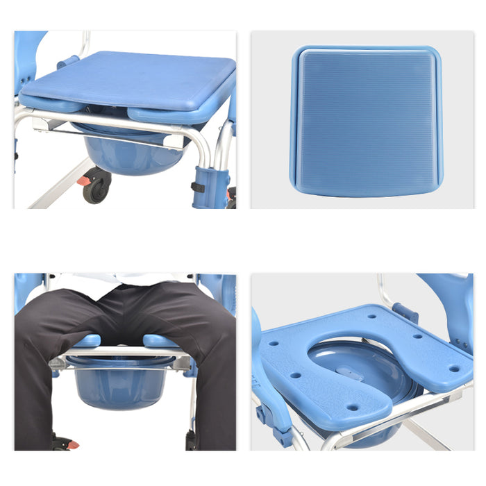 SMARTCARE Aluminium Commode Chair SC-698K | Height Adjustable, Foldable Armrests & Footrest, Waterproof EVA Cushion, 4-Inch Silent Wheels, 125kg Capacity
