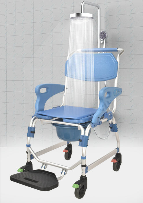 SMARTCARE Aluminium Commode Chair SC-698K | Height Adjustable, Foldable Armrests & Footrest, Waterproof EVA Cushion, 4-Inch Silent Wheels, 125kg Capacity