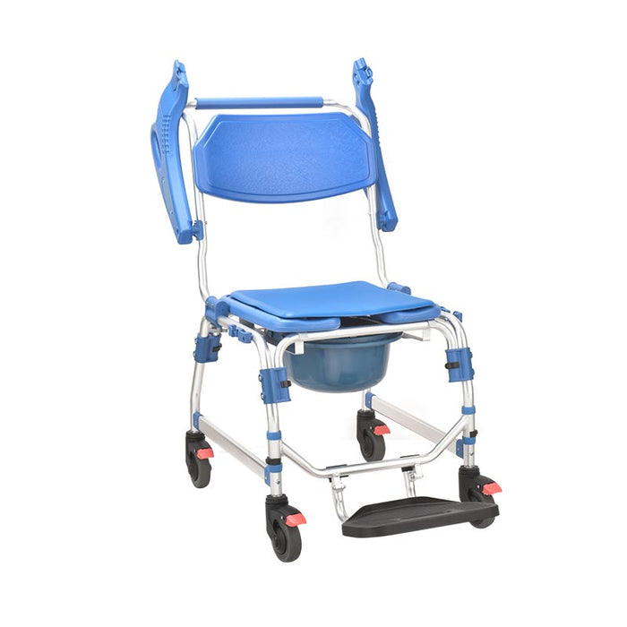 SMARTCARE Aluminium Commode Chair SC-698K | Height Adjustable, Foldable Armrests & Footrest, Waterproof EVA Cushion, 4-Inch Silent Wheels, 125kg Capacity