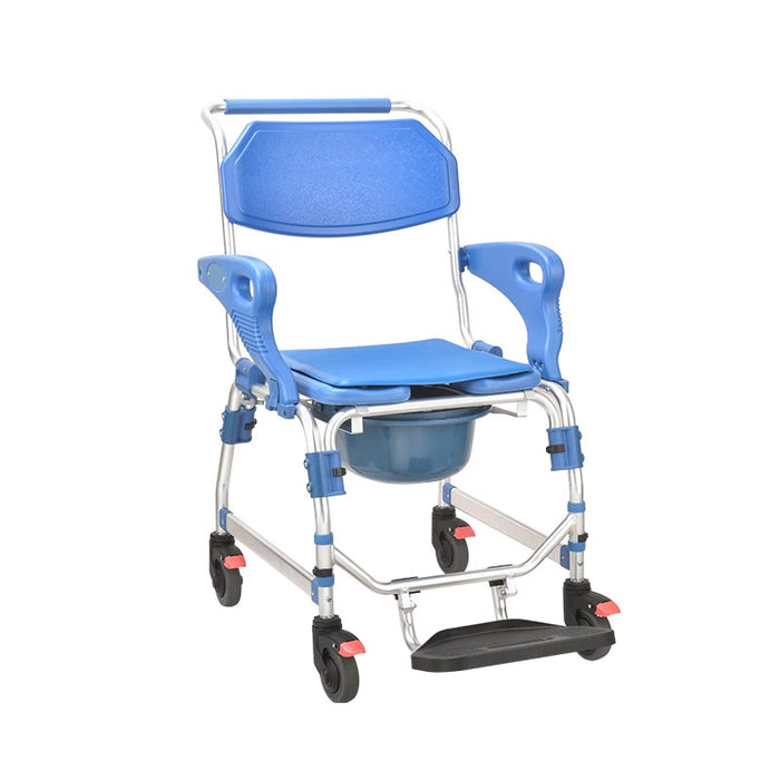 SMARTCARE Aluminium Commode Chair SC-698K | Height Adjustable, Foldable Armrests & Footrest, Waterproof EVA Cushion, 4-Inch Silent Wheels, 125kg Capacity
