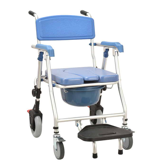 SMARTCARE Bedside Commode Wheelchair SC-699K | Foldable Aluminium Frame, Built-in Commode, Silent PU Wheels, Anti-Flip Footrest, 125kg Capacity