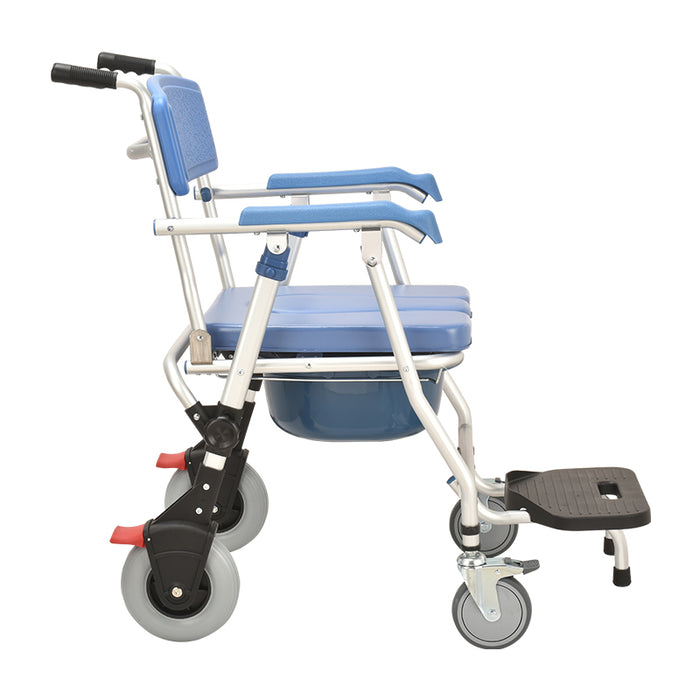 SMARTCARE Bedside Commode Wheelchair SC-699K | Foldable Aluminium Frame, Built-in Commode, Silent PU Wheels, Anti-Flip Footrest, 125kg Capacity