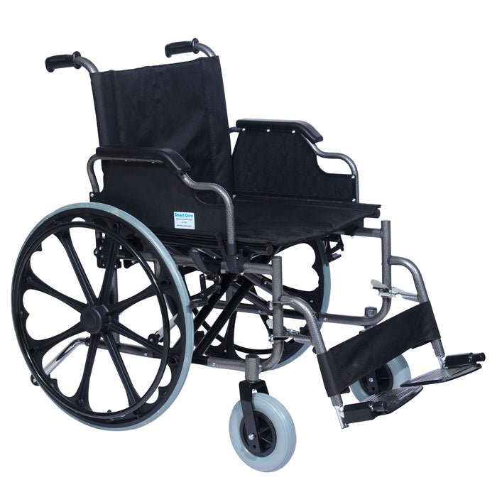 SMARTCARE Heavy-Duty Bariatric Wheelchair SC-1951 | Powder-Coated Steel Frame, Double Cross Support, Flip-Back Armrests, Detachable Legrests, 24" Mag Wheels, PU Castors | 120kg Weight Capacity