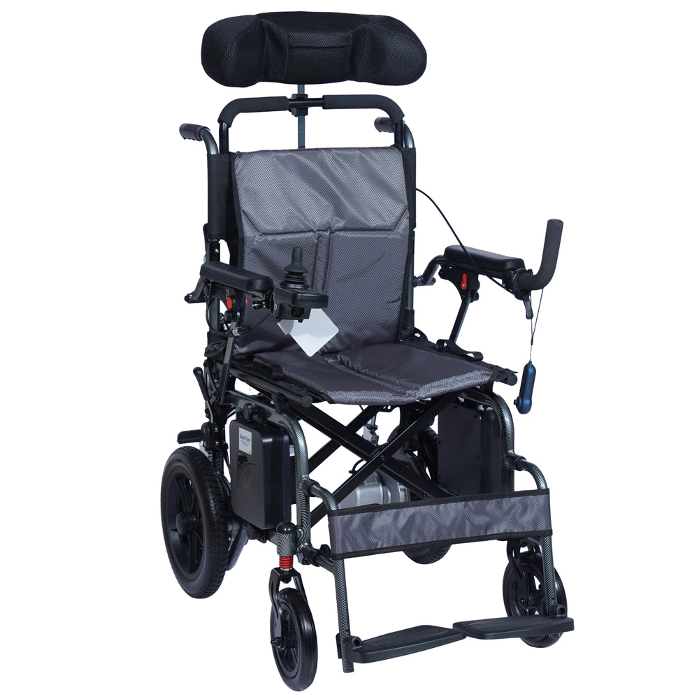 SMARTCARE Electric Wheelchair with Reclining Backrest & Adjustable Headrest SC01123LA | High-Strength Aluminum Alloy Frame, Manual & Electric Mode, Flip-Up Armrest, Detachable Battery, Wireless Remote Control