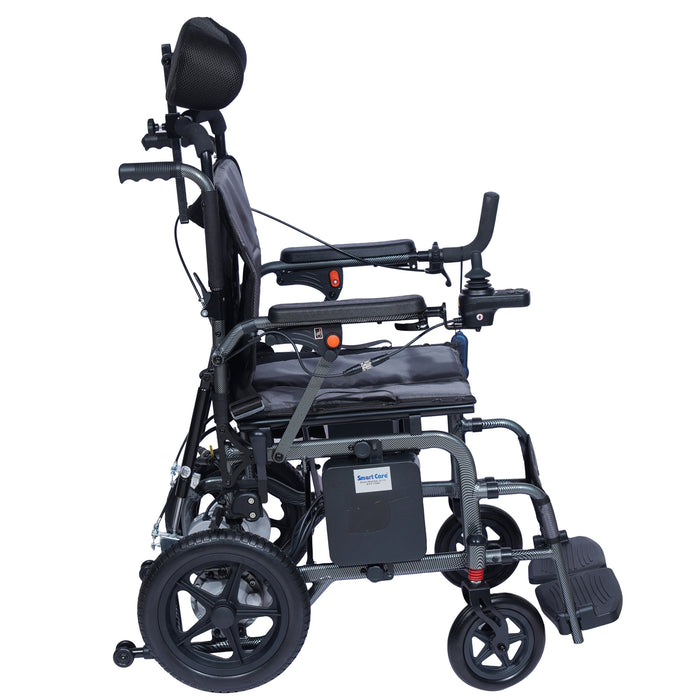 SMARTCARE Electric Wheelchair with Reclining Backrest & Adjustable Headrest SC01123LA | High-Strength Aluminum Alloy Frame, Manual & Electric Mode, Flip-Up Armrest, Detachable Battery, Wireless Remote Control