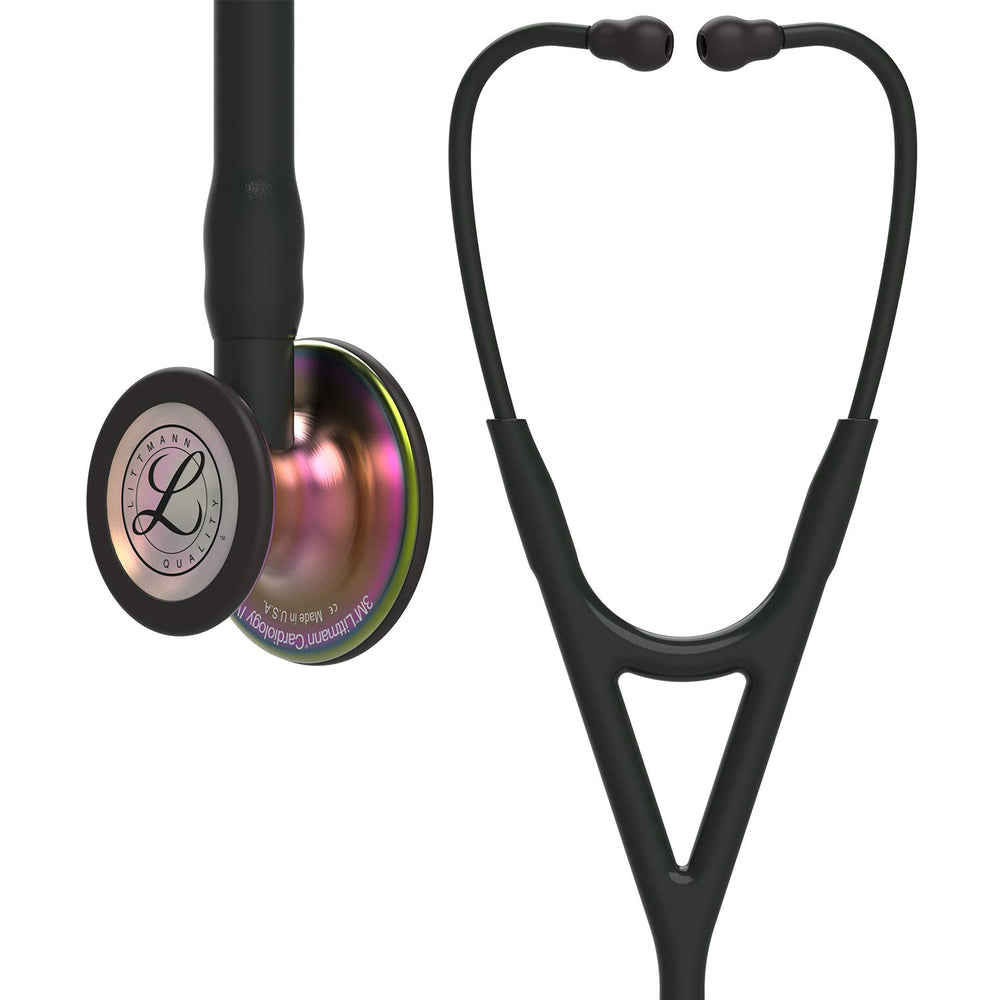 3M Littmann Cardiology IV Diagnostic Stethoscope, Rainbow-Finish Chestpiece, Black Tube, Stem and Headset, 27 inch, 6165