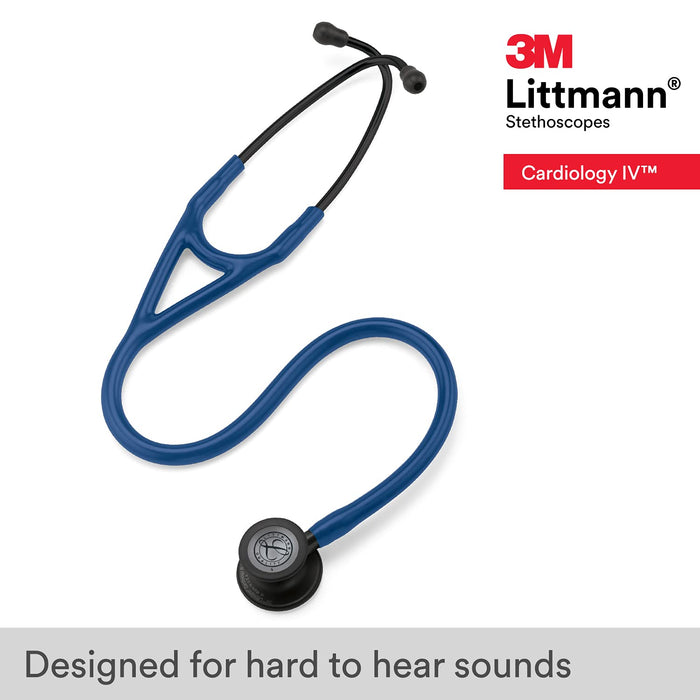 3M Littmann Cardiology IV Diagnostic Stethoscope, Black-Finish Chestpiece, Navy Blue Tube, Black Stem and Headset, 27 inch, 6168