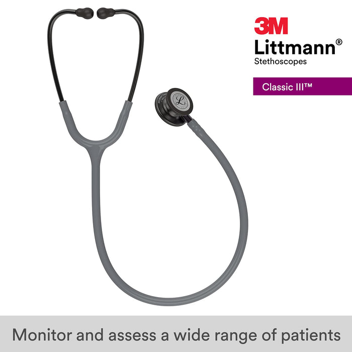 3M Littmann Classic III Monitoring Stethoscope, Smoke Chestpiece, Gray Tube, Violet Gray Stem and Smoke Headset, 27 inch, 5873