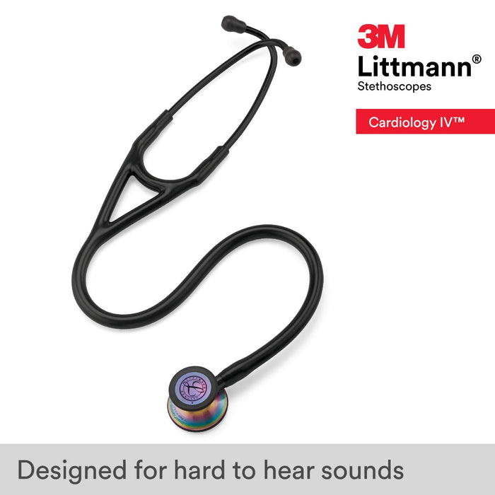 3M Littmann Cardiology IV Diagnostic Stethoscope, Rainbow-Finish Chestpiece, Black Tube, Stem and Headset, 27 inch, 6165