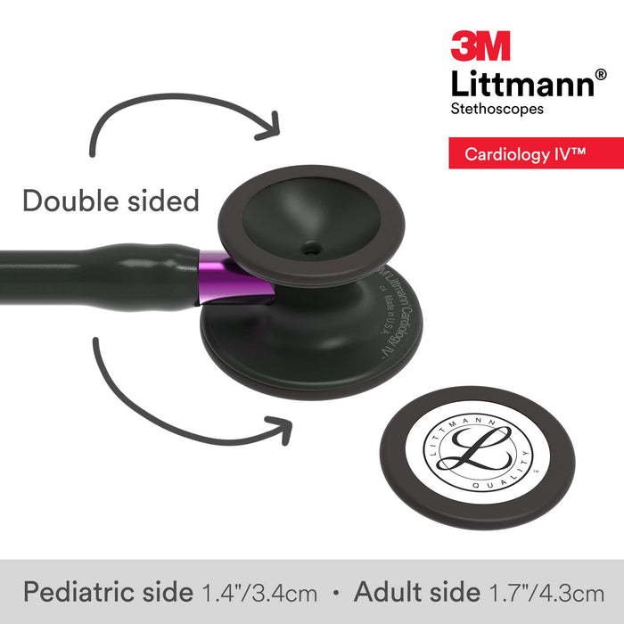 3M Littmann Cardiology IV Diagnostic Stethoscope, Black-Finish Chestpiece, Black Tube, Violet Stem and Black Headset, 27 inch, 6203