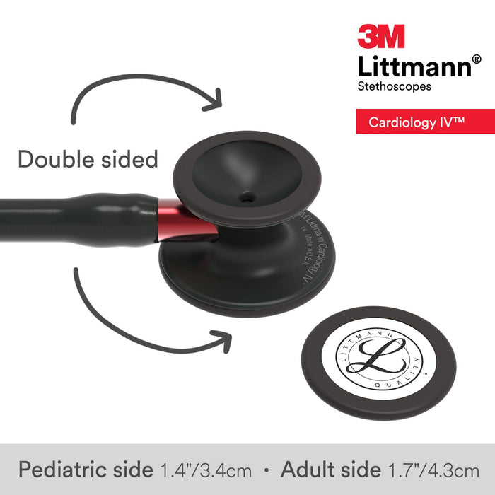 3M Littmann Cardiology IV Diagnostic Stethoscope, Black-Finish Chestpiece, Black Tube, Red Stem and Black Headset, 27 inch, 6200