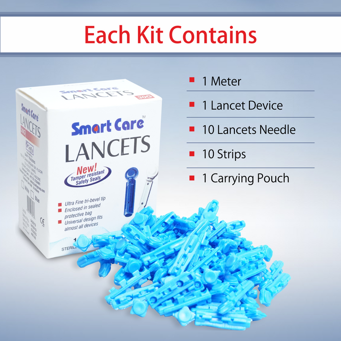 Smart Care Blood Lancet Needles Round 100 Count (Pack of 5) with Smart Care Blood Glucose Monitor Free