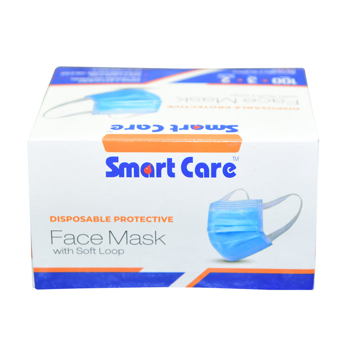 Smart Care Disposable Face Mask 3 Ply Soft Ear Loop 100 Pieces | 3 Ply Disposable Built-IN Nose Pin Face Mask