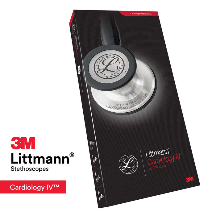 3M Littmann Cardiology IV Diagnostic Stethoscope, Black-Finish Chestpiece, Black Tube, Red Stem and Black Headset, 27 inch, 6200