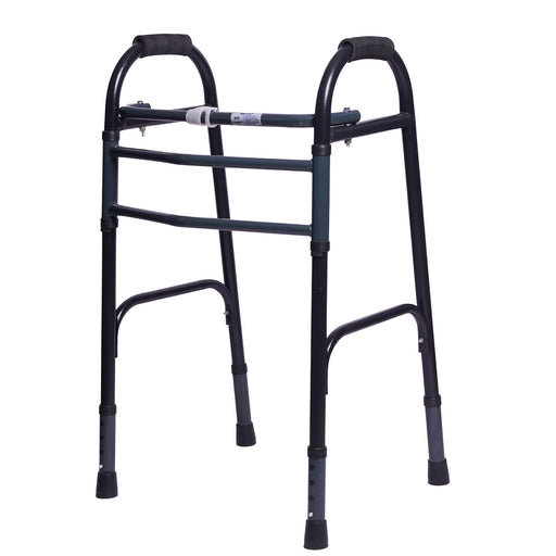 SMARTCARE Adult Walker (Black-Grey) - Lightweight, Height Adjustable Walker with Non-Skid Grips, Easy Folding Mechanism, Rubber Grip Button, Reciprocal Feature, and Durable MS Pipe Construction for Secure Support and Comfortable Mobility