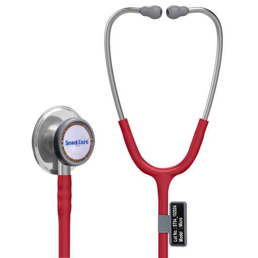 SMARTCARE Stethoscope Micro (Red Color) - High-Fidelity Dual Lumen Stethoscope with Non-Chill Rim Bell, Sealed Eartips, Soft Tubing, and Noise Isolation for Accurate Diagnosis and Maximum Comfort