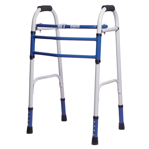 SMARTCARE Adult Walker (Grey-Blue) - Lightweight, Height Adjustable Walker with Non-Skid Grips, Easy Folding Mechanism, Rubber Grip Button, Reciprocal Feature, and Durable MS Pipe Construction for Secure Support and Comfortable Mobility