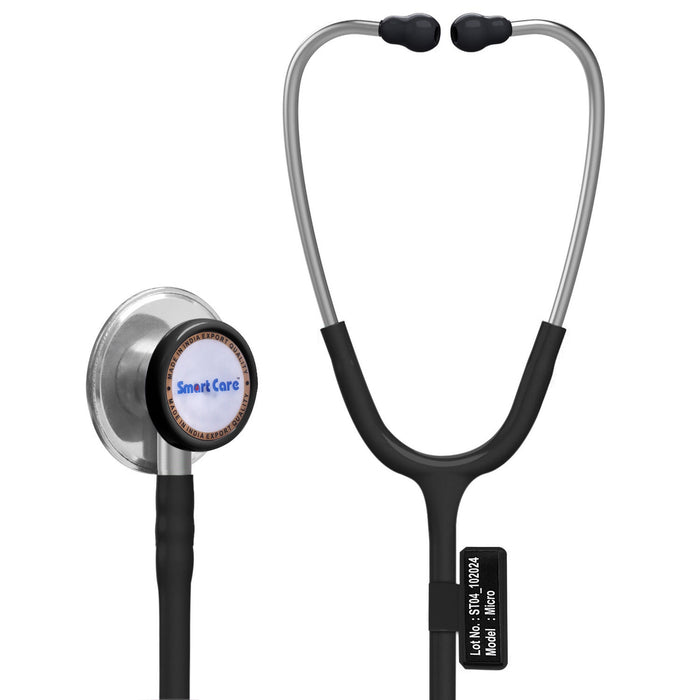 SMARTCARE Stethoscope Micro (Black Color) - High-Fidelity Dual Lumen Stethoscope with Non-Chill Rim Bell, Sealed Eartips, Soft Tubing, and Noise Isolation for Accurate Diagnosis and Maximum Comfort