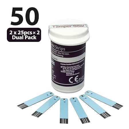 Smart Care Blood Glucose Test Strips – 50 Strips (25×2 Dual Pack) for Glucometer | Accurate Blood Sugar Testing