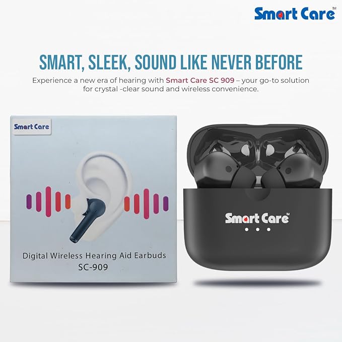 SMARTCARE SC-909 Digital Hearing Aid | 16-Channel WDRC | Bluetooth 5.2 | 38-Hour Battery Life, Button Control | Rechargeable TWS Hearing Device Mild to Moderately Severe Hearing Loss | Type-C Charging