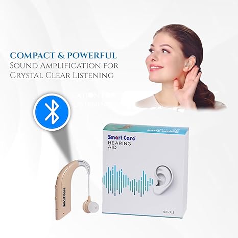 SMARTCARE Behind the Ear Rechargeable Hearing Aid (SC-711) with Adjustable Volume and Bluetooth Technology Connects Directly with Smartphone for Mild To Moderate Hearing Loss for Elderly People