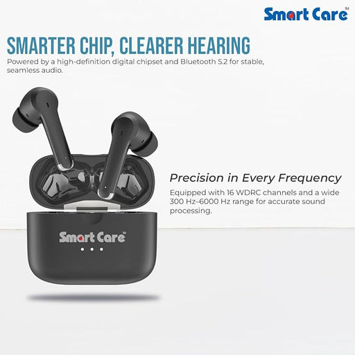 SMARTCARE SC-909 Digital Hearing Aid | 16-Channel WDRC | Bluetooth 5.2 | 38-Hour Battery Life, Button Control | Rechargeable TWS Hearing Device Mild to Moderately Severe Hearing Loss | Type-C Charging