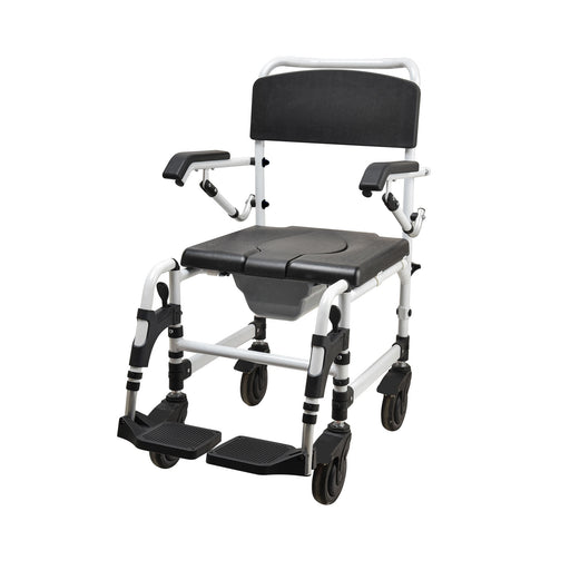 SMARTCARE Deluxe Aluminium Shower/Commode Chair SC-691K | Height Adjustable, PU Seat, 5-inch Universal Wheels, Foldable Armrests & Detachable Footrest, 125kg Capacity