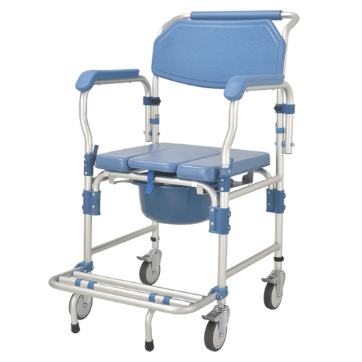 SMARTCARE Commode Wheelchair SC-697K | Aluminium Frame, Waterproof PVC Seat, Foldable Footrest, 4-Inch Universal Wheels, 125kg Capacity