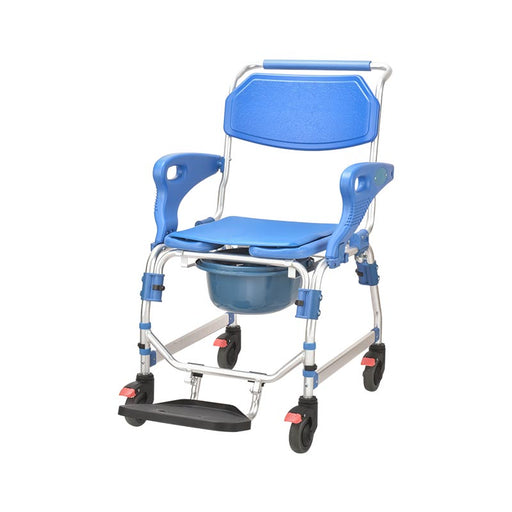 SMARTCARE Aluminium Commode Chair SC-698K | Height Adjustable, Foldable Armrests & Footrest, Waterproof EVA Cushion, 4-Inch Silent Wheels, 125kg Capacity