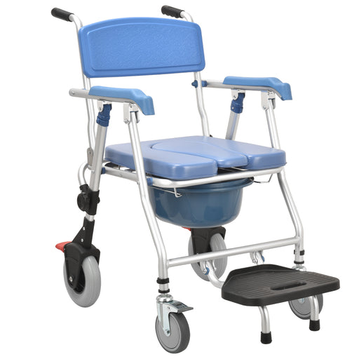 SMARTCARE Bedside Commode Wheelchair SC-699K | Foldable Aluminium Frame, Built-in Commode, Silent PU Wheels, Anti-Flip Footrest, 125kg Capacity