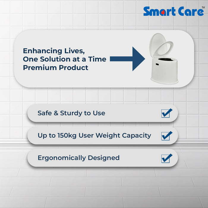 SMARTCARE Premium Portable Top Opening Toilet Seat Commode Chair with Dual Bucket System – Lightweight, Durable, and Perfect for Travel, Camping, and Home Use