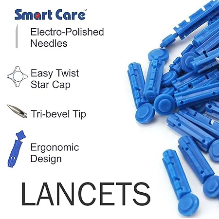 Smart Care Sterile Lancets 30G – 100 Pieces | Universal Glucometer Lancets for Blood Sugar Testing