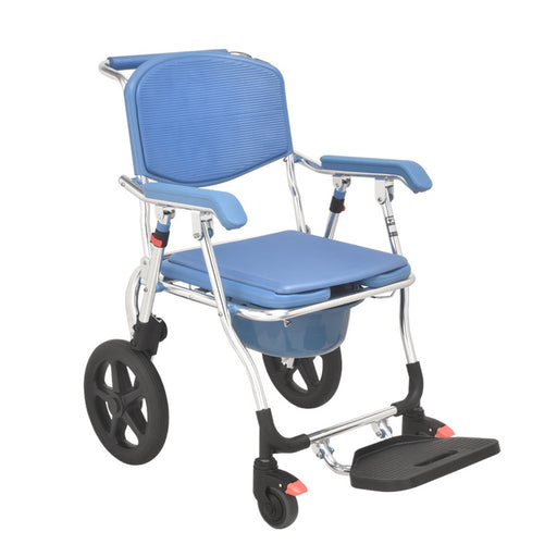 SMARTCARE Commode Wheelchair SC-799K | Lightweight Aluminium Frame, Waterproof EVA Cushion, Foldable Footrest, 12-Inch Rear Wheels, 125kg Load Capacity