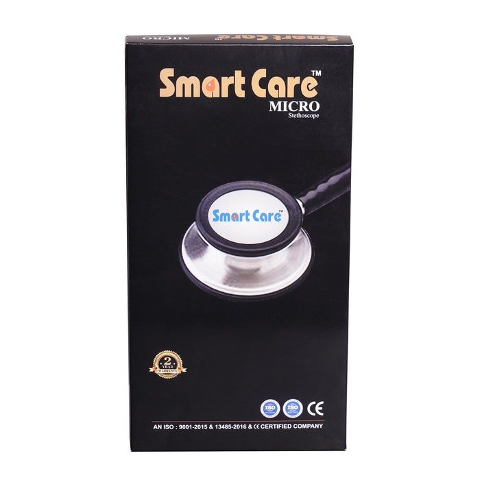 SMARTCARE Stethoscope Micro (Black Color) - High-Fidelity Dual Lumen Stethoscope with Non-Chill Rim Bell, Sealed Eartips, Soft Tubing, and Noise Isolation for Accurate Diagnosis and Maximum Comfort