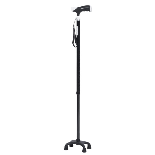 SMARTCARE Adjustable Walking Stick SC-928BK | Sturdy Aluminum Alloy, 10-Level Height Adjustment (74-97cm), Ergonomic Grip, Non-Slip Large Quad Base, 100kg Capacity