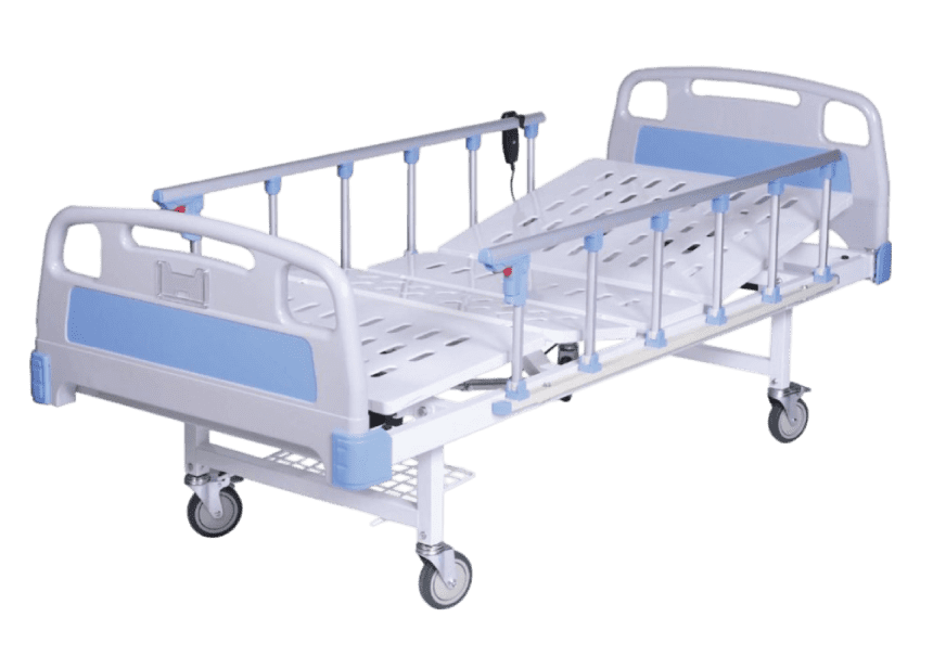 PATIENT CARE FOWLER BED ELECTRIC REMOTIZED ABS PANEL COLLAPSIBLE RAILING WITH 5'' WHEEL