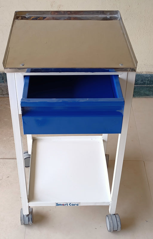 SMARTCARE ECG Trolley HF-243 | Mobile ECG Machine Trolley with Drawer, SS Top & Wheels  16'' * 16'' TOP SIZE * 32'' HEIGHT / MS DRAWER / 2'' WHEEL / SS TOP