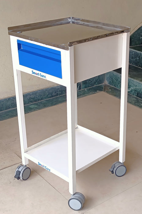 SMARTCARE ECG Trolley HF-243 | Mobile ECG Machine Trolley with Drawer, SS Top & Wheels  16'' * 16'' TOP SIZE * 32'' HEIGHT / MS DRAWER / 2'' WHEEL / SS TOP