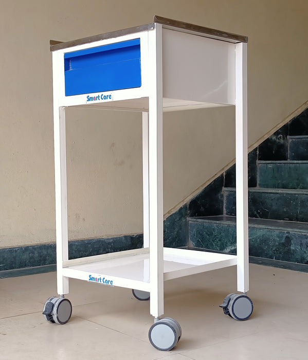 SMARTCARE ECG Trolley HF-243 | Mobile ECG Machine Trolley with Drawer, SS Top & Wheels  16'' * 16'' TOP SIZE * 32'' HEIGHT / MS DRAWER / 2'' WHEEL / SS TOP