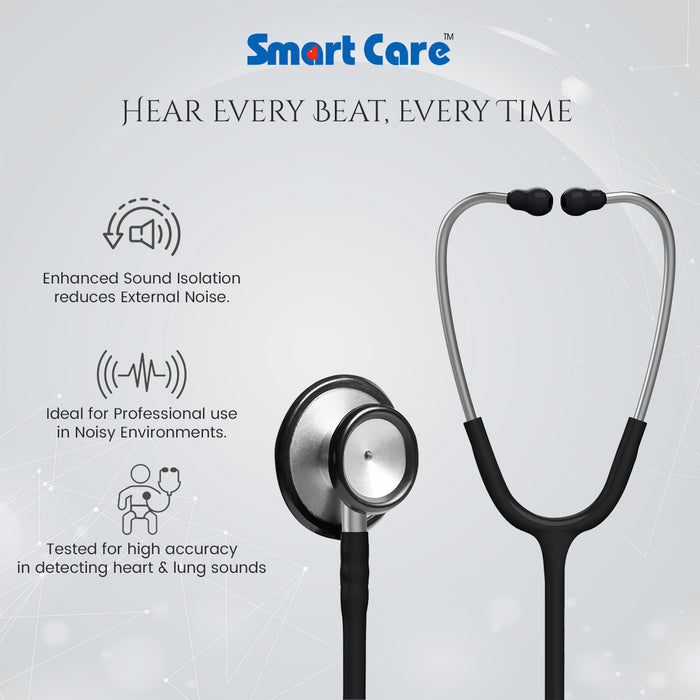 SMARTCARE Stethoscope Economy - High-Fidelity Acoustic Performance with Dual Lumen Tubing - Non-Chill Rim Bell, High Attenuation, Noise Isolation, Comfortable Fit for Healthcare Professionals