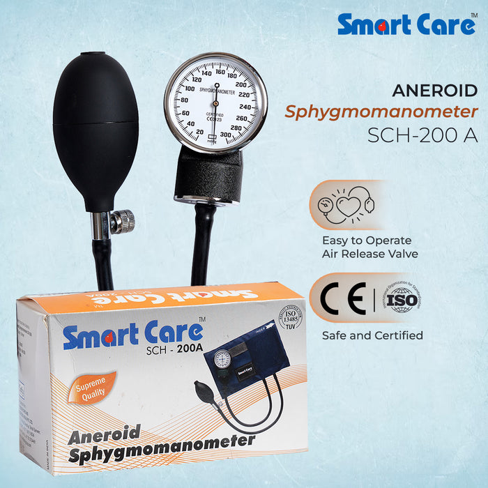 SMARTCARE Aneroid Sphygmomanometer SCH 200A – Durable, Accurate, and Dependable Blood Pressure Measurement Device with Latex-Free Rubber Bulb, Mercury-Free Measurement, Long-Lasting Nylon Cuff, and Easy-to-Read Large Dial Face