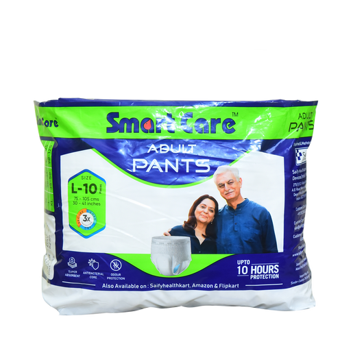 Adult Diapers Pullups Super Absorbent LARGE (L size) Upto 10 Hrs Absorption - 10 Pcs Pack | 60-90 cm (24-35 inches) | Unisex, Leakproof, Antibacterial Core, Odour Protection
