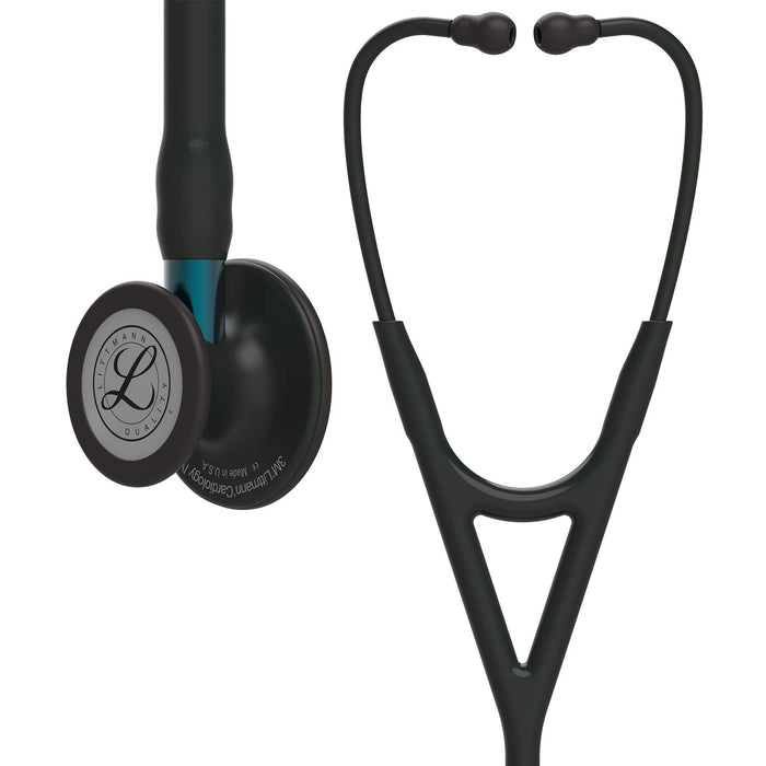 3M Littmann Cardiology IV Diagnostic Stethoscope, Black-Finish Chestpiece, Black Tube, Blue Stem and Black Headset, 27 inch, 6201