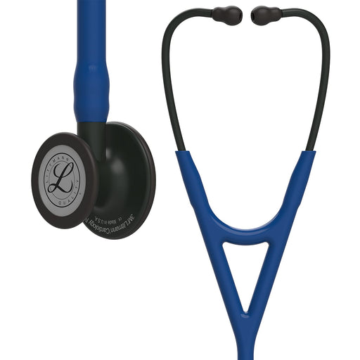 3M Littmann Cardiology IV Diagnostic Stethoscope, Black-Finish Chestpiece, Navy Blue Tube, Black Stem and Headset, 27 inch, 6168