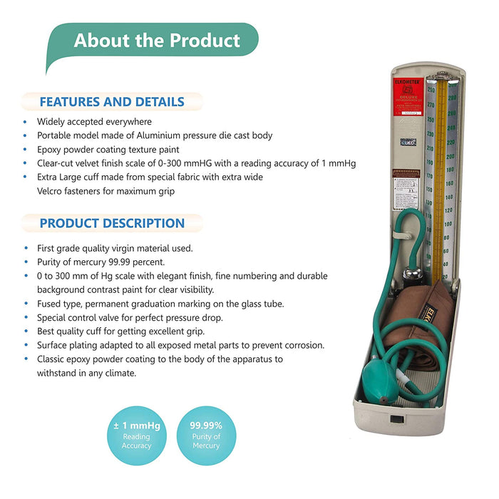 ELKO EL-320 ELKOMETER Deluxe Mercury Sphygmomanometer/Mercury Blood Pressure Monitor